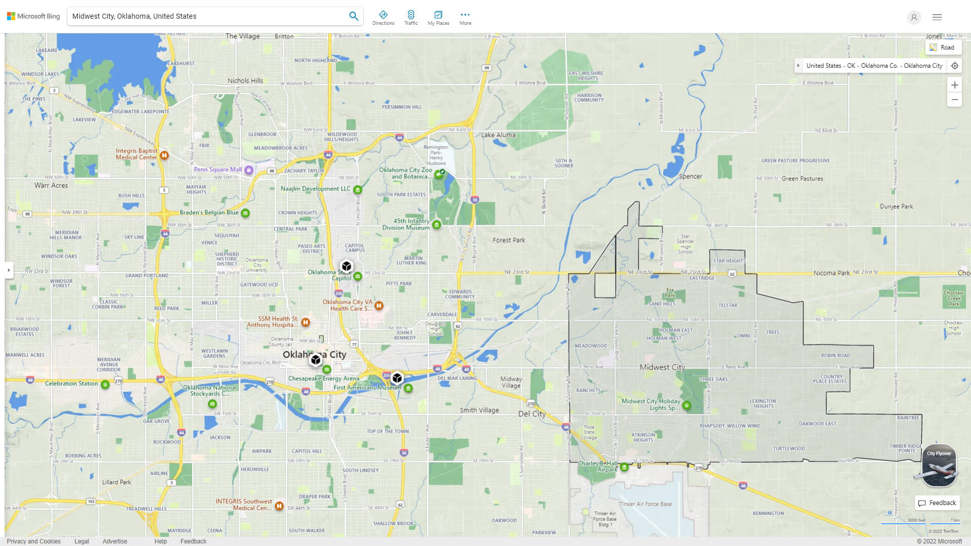 Midwest City Detailed Map